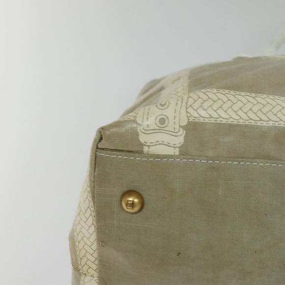 FENDI Celeria Tote Bag Coated Canvas Beige Gold Auth BA3471