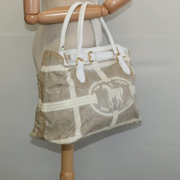 FENDI Celeria Tote Bag Coated Canvas Beige Gold Auth BA3471