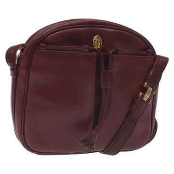 CARTIER Shoulder Bag Leather Bordeaux Gold Auth BA3477