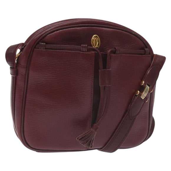 CARTIER Shoulder Bag Leather Bordeaux Gold Auth BA3477