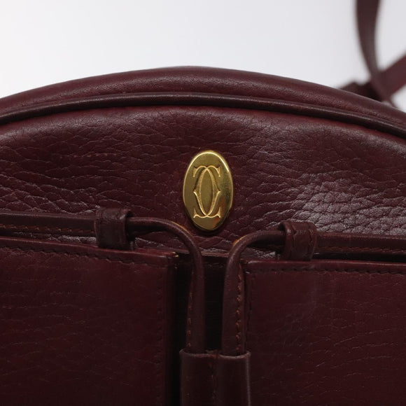 CARTIER Shoulder Bag Leather Bordeaux Gold Auth BA3477