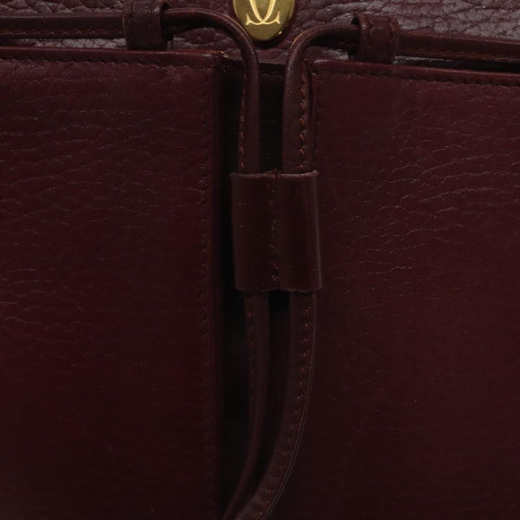 CARTIER Shoulder Bag Leather Bordeaux Gold Auth BA3477