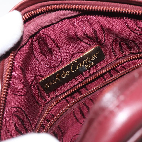 CARTIER Shoulder Bag Leather Bordeaux Gold Auth BA3477