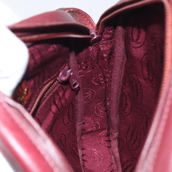 CARTIER Shoulder Bag Leather Bordeaux Gold Auth BA3477