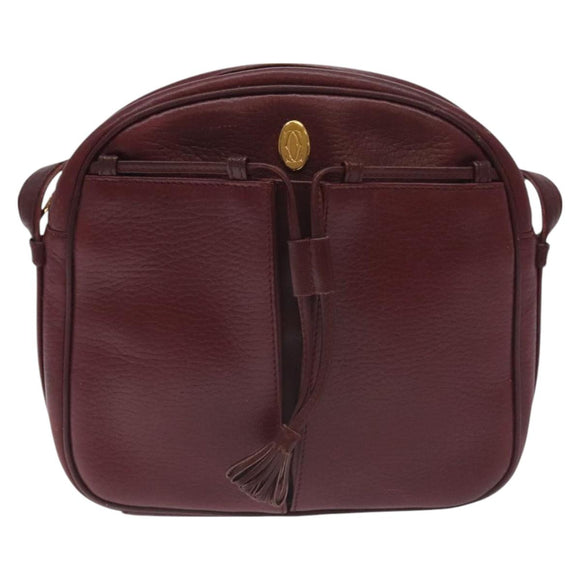 CARTIER Shoulder Bag Leather Bordeaux Gold Auth BA3477