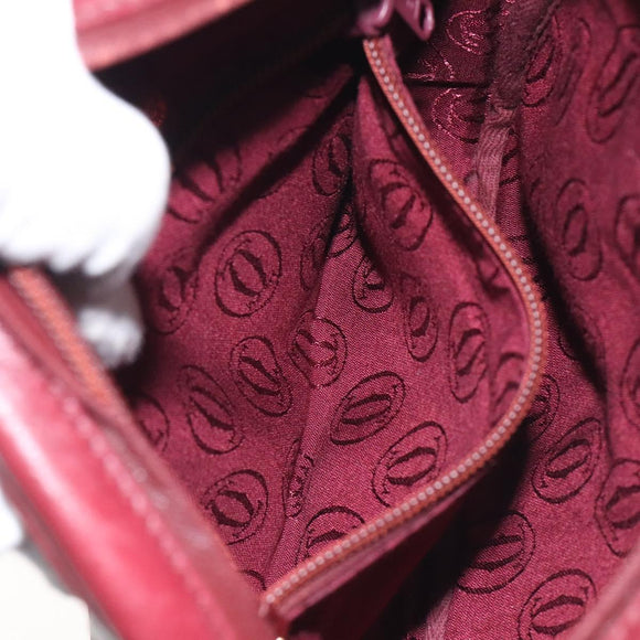 CARTIER Shoulder Bag Leather Bordeaux Gold Auth BA3477