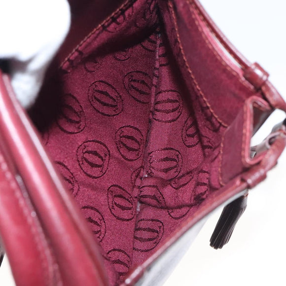 CARTIER Shoulder Bag Leather Bordeaux Gold Auth BA3477