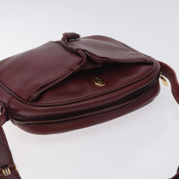 CARTIER Shoulder Bag Leather Bordeaux Gold Auth BA3477