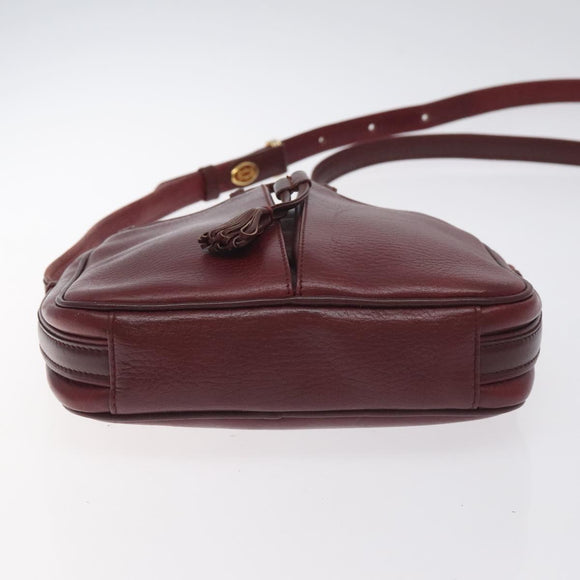 CARTIER Shoulder Bag Leather Bordeaux Gold Auth BA3477