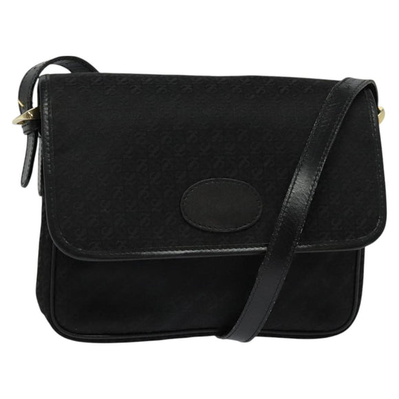 LOEWE Anagram Shoulder Bag Canvas Black Gold Auth BA3478