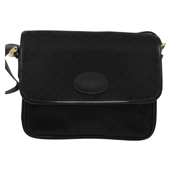 LOEWE Anagram Shoulder Bag Canvas Black Gold Auth BA3478