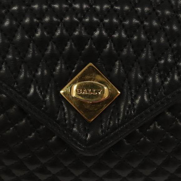 BALLY Hand Bag Leather Black Gold Auth BA3481