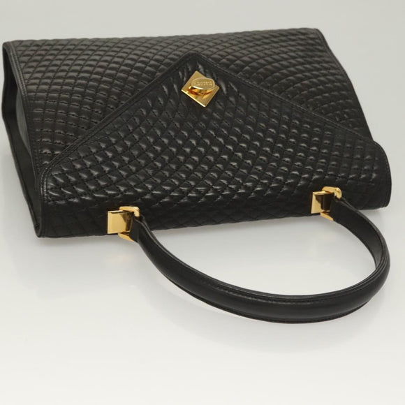 BALLY Hand Bag Leather Black Gold Auth BA3481