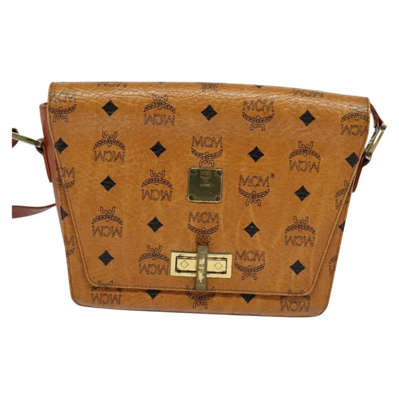 MCM Logogram Vicetos Shoulder Bag PVC Leather Brown Gold Auth BA3483