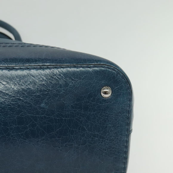 PRADA Hand Bag Nylon Leather Blue Silver Auth BA3485V