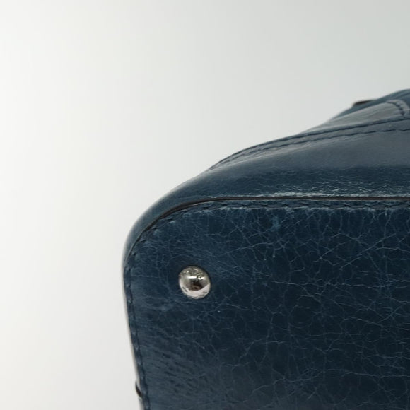 PRADA Hand Bag Nylon Leather Blue Silver Auth BA3485V