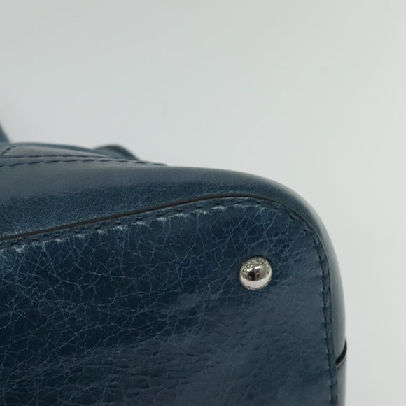 PRADA Hand Bag Nylon Leather Blue Silver Auth BA3485V