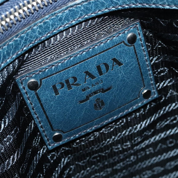 PRADA Hand Bag Nylon Leather Blue Silver Auth BA3485V