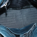 PRADA Hand Bag Nylon Leather Blue Silver Auth BA3485V-16