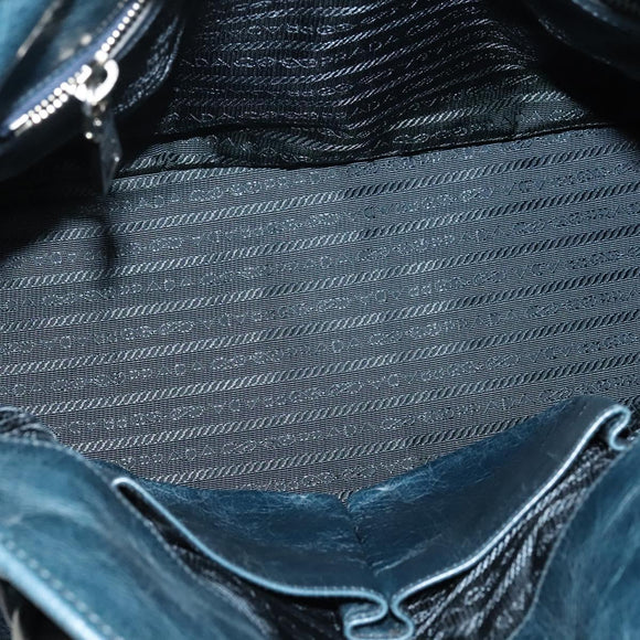 PRADA Hand Bag Nylon Leather Blue Silver Auth BA3485V