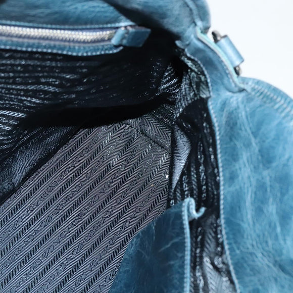 PRADA Hand Bag Nylon Leather Blue Silver Auth BA3485V