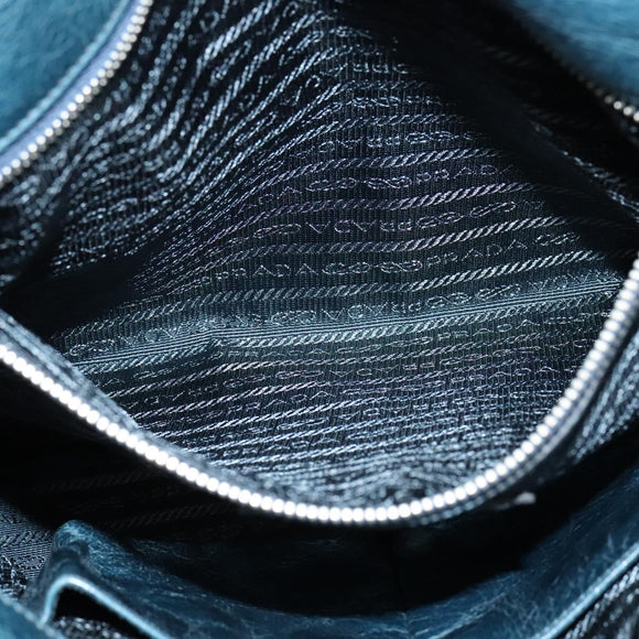 PRADA Hand Bag Nylon Leather Blue Silver Auth BA3485V