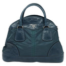 PRADA Hand Bag Nylon Leather Blue Silver Auth BA3485V-2