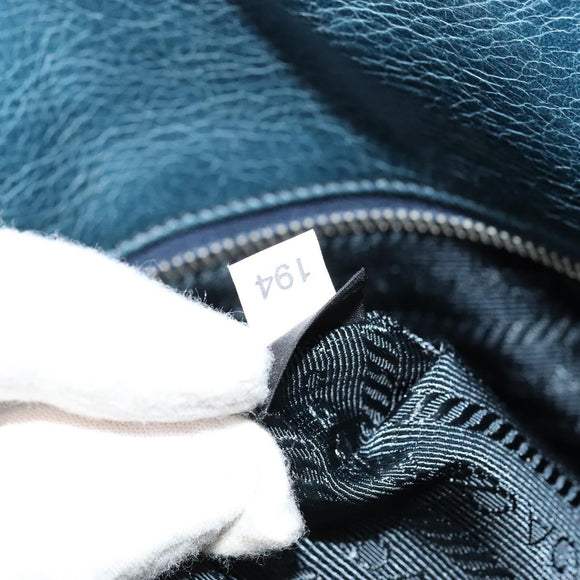 PRADA Hand Bag Nylon Leather Blue Silver Auth BA3485V