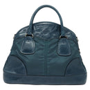 PRADA Hand Bag Nylon Leather Blue Silver Auth BA3485V-3