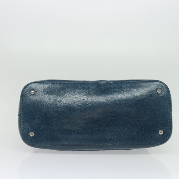 PRADA Hand Bag Nylon Leather Blue Silver Auth BA3485V