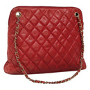 CHANEL Matelasse Chain Shoulder Bag Lamb Skin Red Gold CC Auth BA3499-1