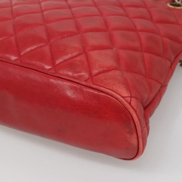 CHANEL Matelasse Chain Shoulder Bag Lamb Skin Red Gold CC Auth BA3499