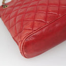 CHANEL Matelasse Chain Shoulder Bag Lamb Skin Red Gold CC Auth BA3499-16