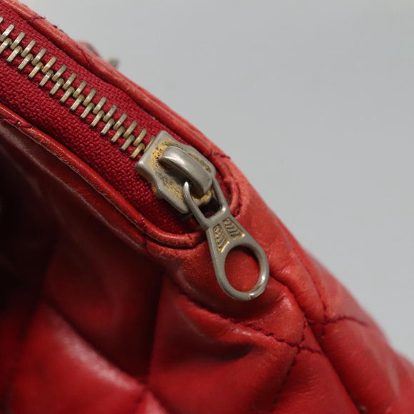 CHANEL Matelasse Chain Shoulder Bag Lamb Skin Red Gold CC Auth BA3499