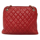 CHANEL Matelasse Chain Shoulder Bag Lamb Skin Red Gold CC Auth BA3499-13