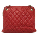 CHANEL Matelasse Chain Shoulder Bag Lamb Skin Red Gold CC Auth BA3499-2