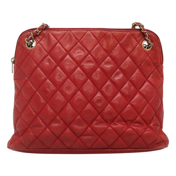 CHANEL Matelasse Chain Shoulder Bag Lamb Skin Red Gold CC Auth BA3499 - 0