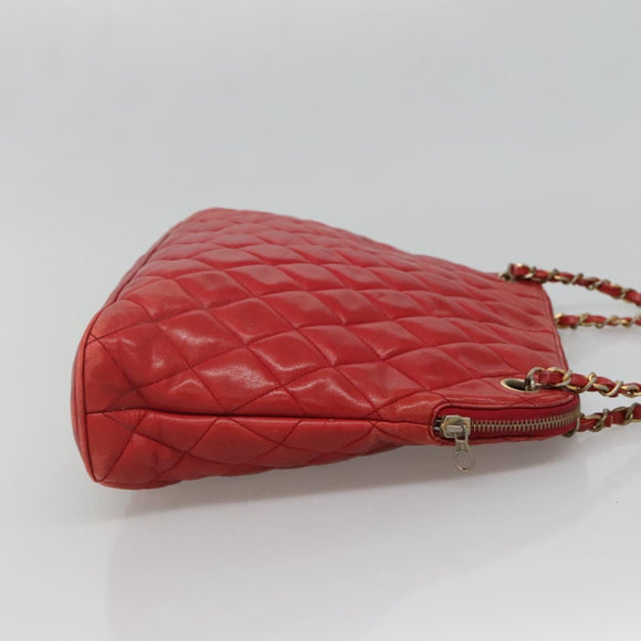 CHANEL Matelasse Chain Shoulder Bag Lamb Skin Red Gold CC Auth BA3499