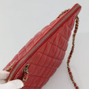 CHANEL Matelasse Chain Shoulder Bag Lamb Skin Red Gold CC Auth BA3499-6