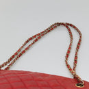CHANEL Matelasse Chain Shoulder Bag Lamb Skin Red Gold CC Auth BA3499-8