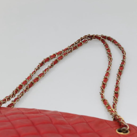 CHANEL Matelasse Chain Shoulder Bag Lamb Skin Red Gold CC Auth BA3499