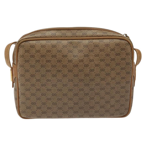 GUCCI Micro GG Supreme Shoulder Bag PVC Leather Brown Gold Auth BA351