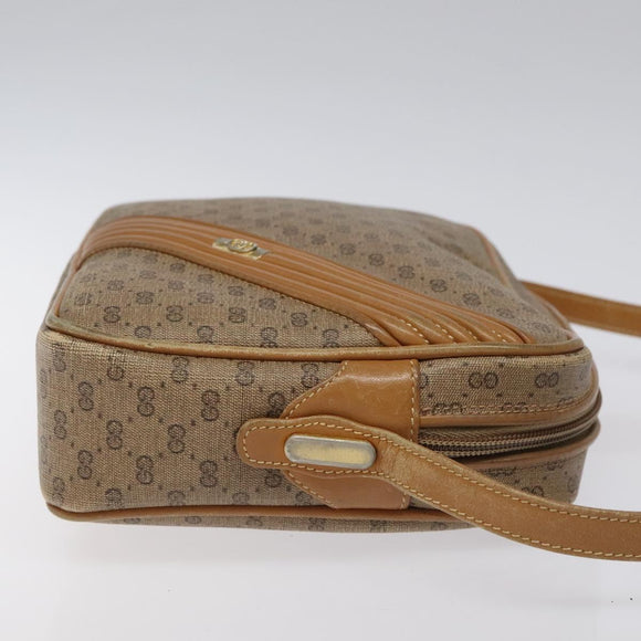 GUCCI Micro GG Supreme Shoulder Bag PVC Leather Brown Gold Auth BA351