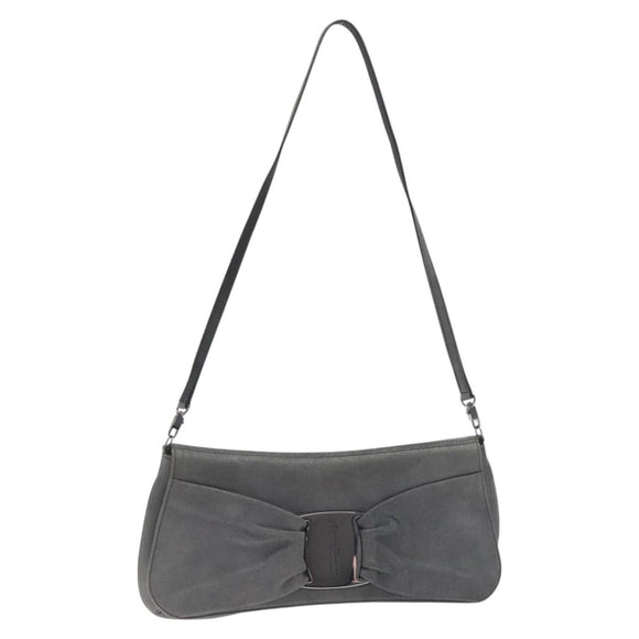 Salvatore Ferragamo Vala Shoulder Bag Suede Gray Silver Auth BA3518
