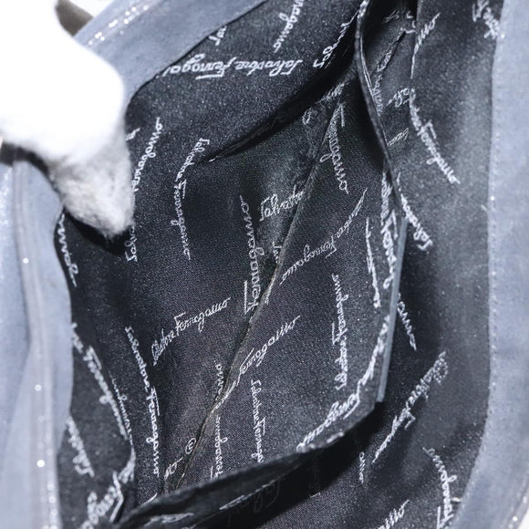 Salvatore Ferragamo Vala Shoulder Bag Suede Gray Silver Auth BA3518