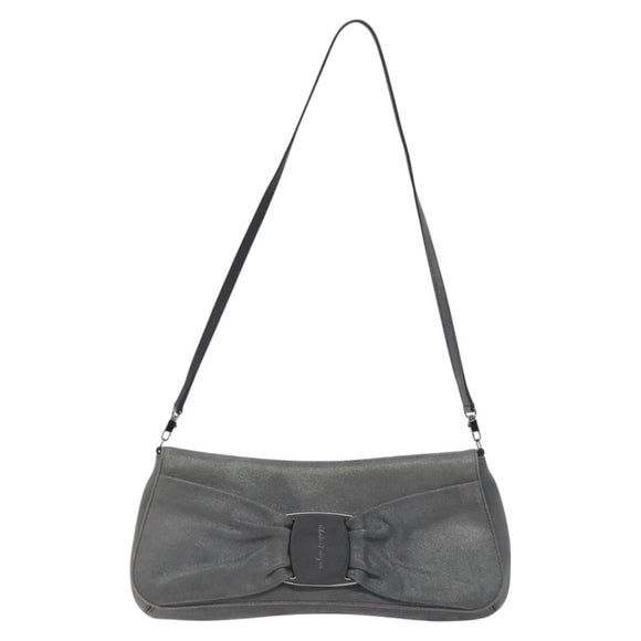 Salvatore Ferragamo Vala Shoulder Bag Suede Gray Silver Auth BA3518