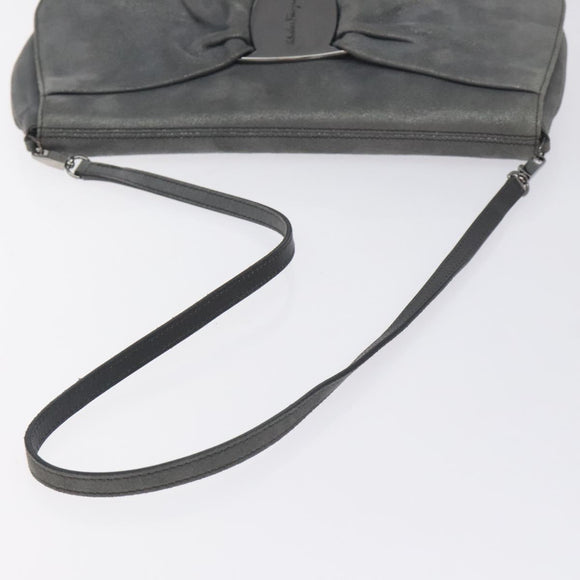 Salvatore Ferragamo Vala Shoulder Bag Suede Gray Silver Auth BA3518
