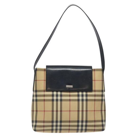 BURBERRY Nova Check Shoulder Bag PVC Beige Auth BA3536