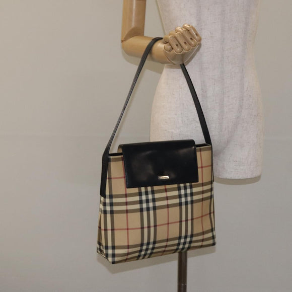 BURBERRY Nova Check Shoulder Bag PVC Beige Auth BA3536