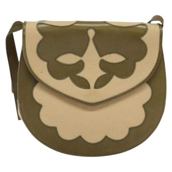 SAINT LAURENT Shoulder Bag Canvas Leather Khaki Auth BA3537